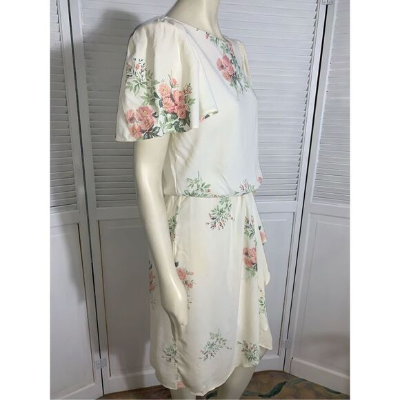 Vintage Floral Pastel Puff Sleeve Dress Cream 9/10 - Picture 5 of 14